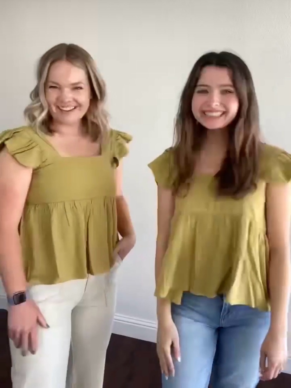 Square-Neck Flutter Sleeve Tank Top in Olive Green